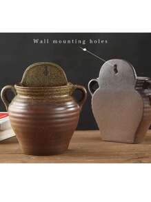 1pc Ceramic Wall Mounted Plant Pot Without Hole Creative Design Hanging Planter For Villa Wall Decoration (Plants Not Included) - Black - View 3