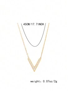 1pc Simple & Versatile Stainless Steel V Shape Necklace For Women, With English Letter Pendant, Clavicle Chain, Suitable For Daily Wear - Yellow Gold - View 5