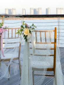 6入組婚禮通道花束裝飾,婚禮儀式椅子裝飾,使用人造花環墊、尤加利和絲帶 - 黃色 - 查看 3