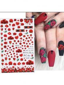 2pcs Nail Stickers With Butterfly Rose Flower Snake Red Lips Design DIY Suitable For Ladies Nail Art Decals Nail Art Decorations - Hot Pink - View 7