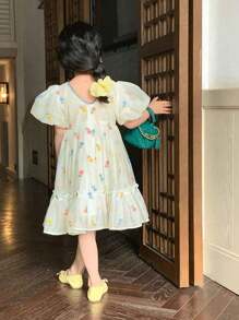 開學季節女童夏季新鮮風格連衣裙，優雅公主裙適合8-14歲女孩 - 彩色 - 查看 4