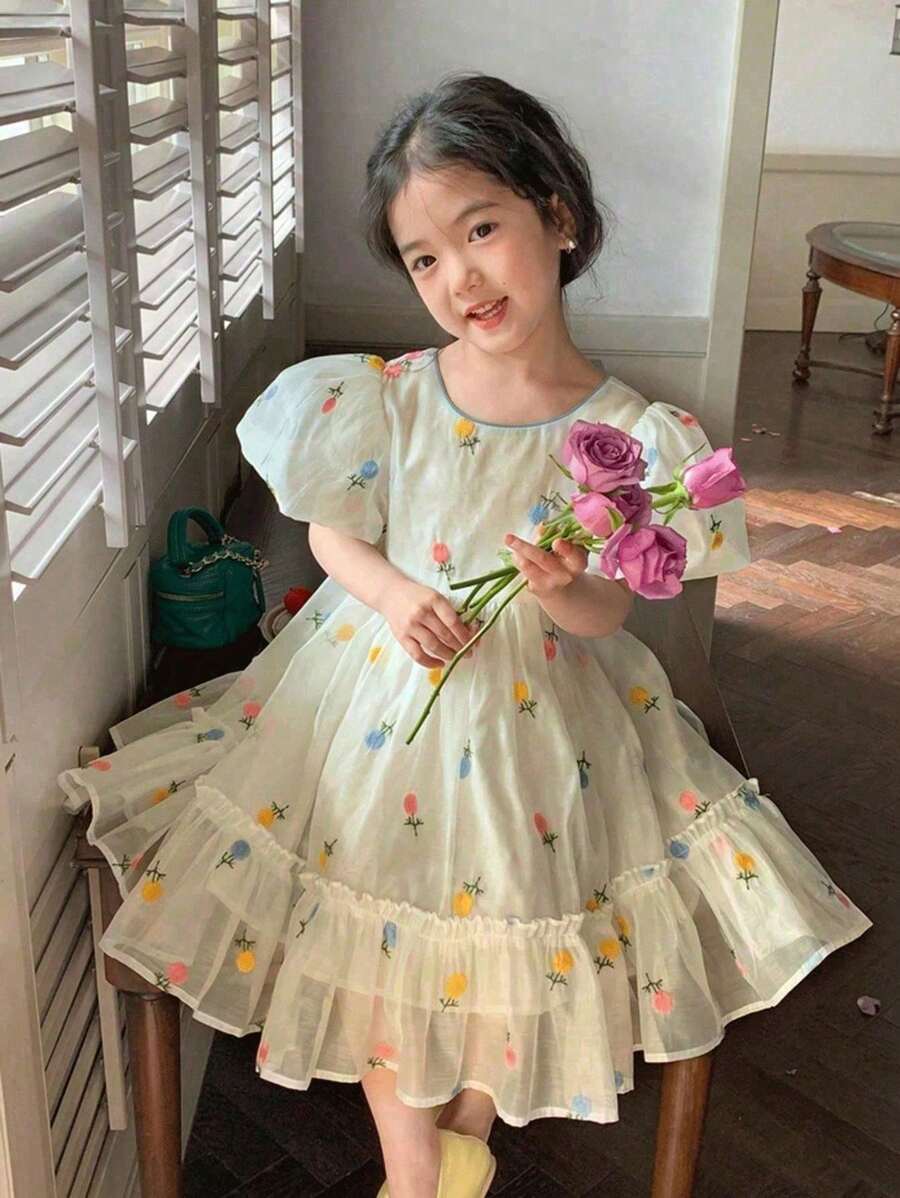 開學季節女童夏季新鮮風格連衣裙，優雅公主裙適合8-14歲女孩 - 彩色 - 查看 1