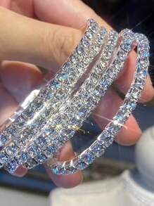 5pcs Glittering Rhinestone Beaded Elastic Bracelets Party Style Adjustable Stretchy Chain Bracelets, Ideal Women Gifts - Silver - View 2