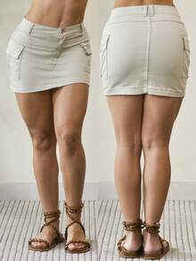 Women Denim Skirts - 香檳色 - 查看 6