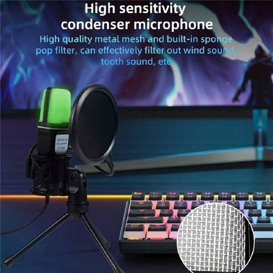 Desktop Noise Cancelling Condenser Microphone Rgb SevenColor