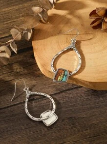 1對創意波西米亞風長流蘇和淚滴形耳環,適合日常佩戴 - 復古銀色 - 查看 2