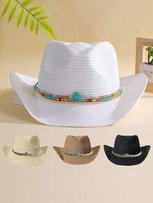 1 Miếng Không giới tính Trang trí màu ngọc lam Boho Cô gái cao bồi Mũ Nón cao bồi Mũ Rơm Visor Mũ đi biển Đối với Ngoài trời - Nhiều màu 3 - Xem 8
