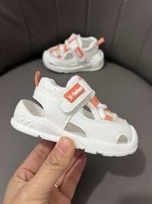 1pair Unisex White Summer Sandals For Toddlers, With Anti-Collision Toe And Breathable Mesh - Orange - View 4