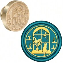 CYFUN DESIGN 1 件猫元素蜡封黄铜印章头无木柄复古黄铜可拆卸印章适用于收藏婚礼派对邀请函信封卡片礼品包装、返校、学校用品 - 金色 - 查看 23