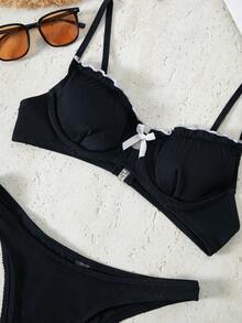 Bikinx Women's Color Block Underwire Bikini Swimwear Set For Beach/Resort/Summer Vacation - Black - View 3