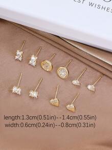 Hihho 10pcs Classic & Fashionable Minimalist Design Colored Zirconia Women's Stud Earrings Set, Gift Box Packaging - Yellow Gold - View 4