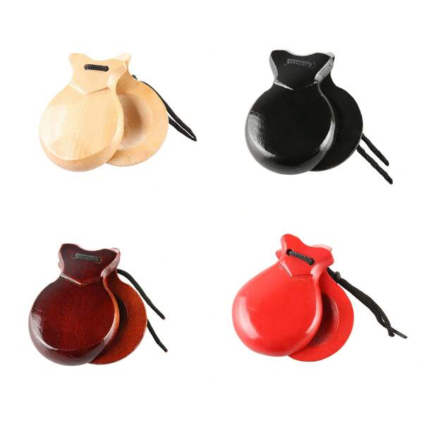 2Pcs Flamenco Dance Castanets With String Hand Clapper Orff Music Instrument