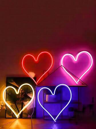 1pc Pink Heart Neon, Battery Powered Or USB(Without Battery) Powered LED Neon, For Parties, Mother's Day, Valentine's Day, Decorative Lights, Table And Wall Decorative Lights, Suitable For Girl Room Dormitory Wedding Anniversary Home Decor
