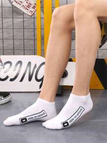 8pairs/Set Men's English Alphabet Pattern Sports Style Short Socks, Random Color, For Gym