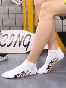 8pairs/Set Men's English Alphabet Pattern Sports Style Short Socks, Random Color, For Gym