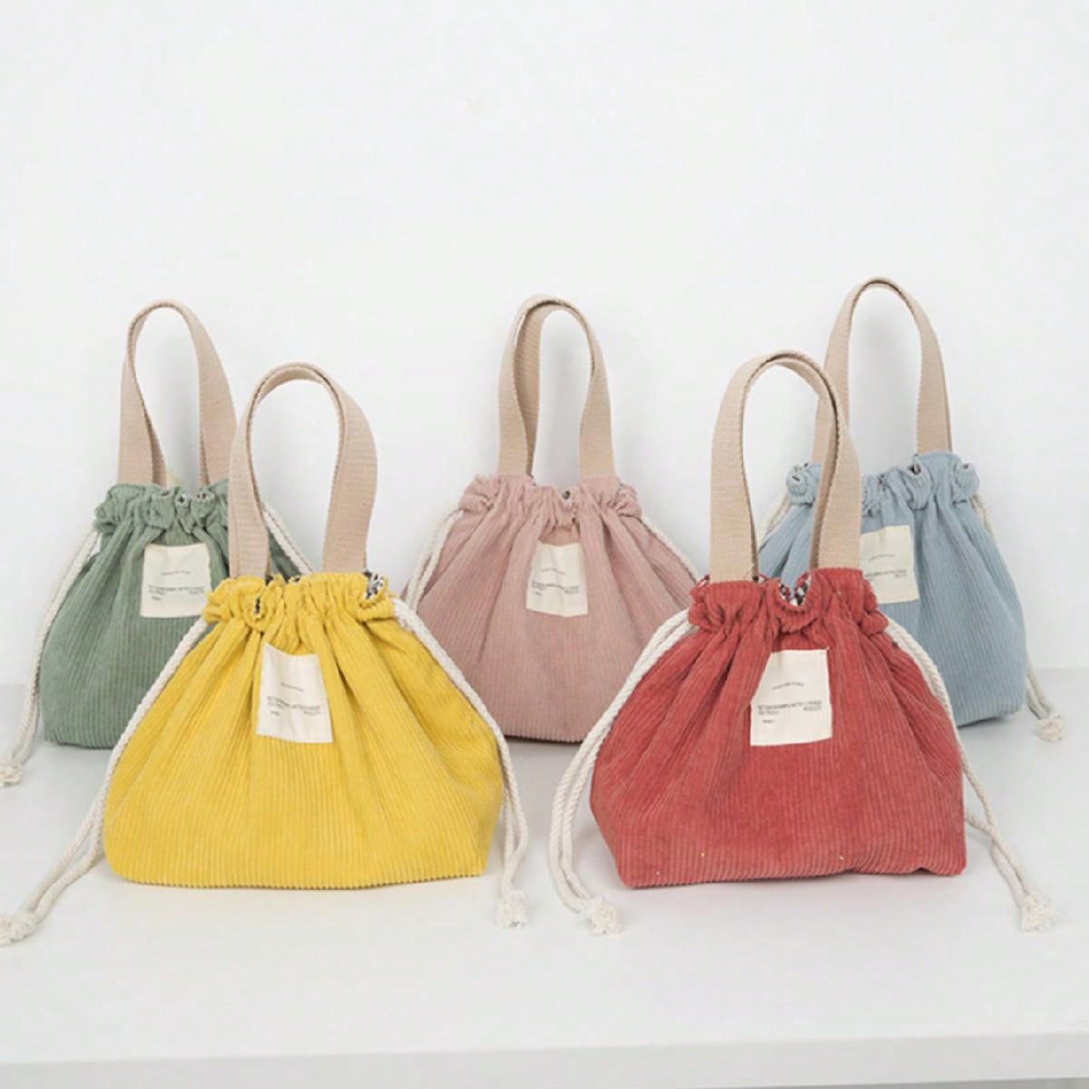 Lunch Bag, Corduroy Canvas Lunch Box With Drawstring, Picnic Cloth Small Handbag, Dinner Container, Food Storage Bag, School Storage Bag, Teacher Storage Bag, Classroom Bag, Classroom Storage Bag, Insulated Women's Lunch Box Bag, Women's School Supplies Accessories