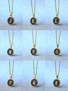 1pc Minimalist Initial Enamel Black A-Z Letter Pendant Necklace For Women, Birthday Gift