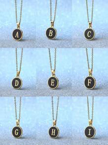 1pc Minimalist Initial Enamel Black A-Z Letter Pendant Necklace For Women, Birthday Gift