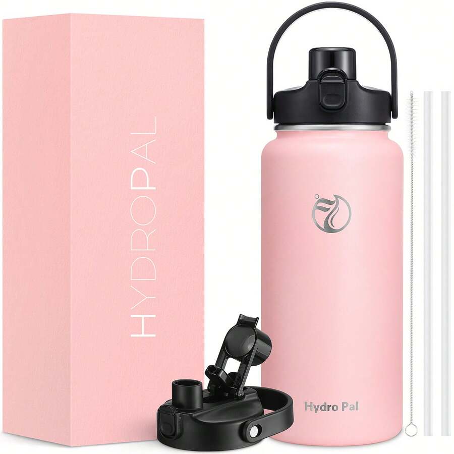 Insulated Water Bottle With 2-In-1 Lid (Chug Lid/Straw Lid),40oz/64oz Double Walled Vacuum Stainless Steel Water Bottles, Water Jug With Straw, Wide Mouth Insulated - 粉色 - 查看 1