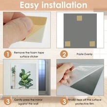 4Pcs Acrylic Mirrors Set Self Adhesive Mirror Tiles 2mm Thick Flexible Unbreakable Mirror Stickers Reflective Square Mirror Wall Stickers For Bedroom Living Room Bathroom Decor - Transparent - View 3
