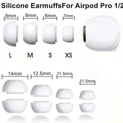Bộ 2 nút tai nghe silicon mềm màu trắng thay thế cho Apple, tương thích với Pro 1/2, có lưới chống bụi, silicon mềm mại, vừa khít với ống tai, mang lại cảm giác thoải mái hơn. Có các size L, M, S, XS.