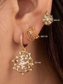 Toppiercing 1 Miếng Tối giản Đúng mốt Đồng Mặt dây chuyền mặt trăng & Hoa Hoa tai Cái móc & Hình-chữ C Thép không gỉ Xuyên Nghiên cứu - Vàng - Xem 5