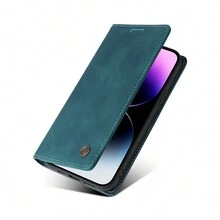 OUKNOEO 时尚翻盖钱包纯色仿皮手机壳带吸附卡槽适用于 17 Air 16e 15 14 13 12 11 Pro Max Plus S25 Edge S24 S23 Ultra Plus A16 A36 A56 带 4 个信用卡槽支架保护套 - 寶藍色 - 查看 8