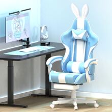 STGaming Kawaii Gaming Chair Massage With Footrest And Headrest Ergonomic Gaming Chair With Bunny Ear Office Chair PC Chair Gamer Racing With Lumbar Cushion Computer Chair PU Leather - 天藍色 - 查看 6