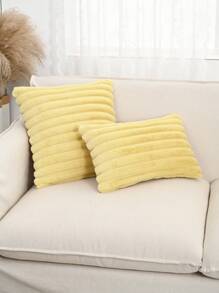 1入組帶條紋的人造兔毛枕套或腰枕套（不含內芯） - 黃色 - 查看 4