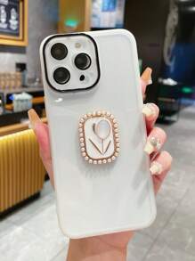 1pc Multi-Color Faux Pearl Holder Phone Case Compatible With Apple/Samsung/Xiaomi/Redmi/Oppo/Vivo - White - View 1