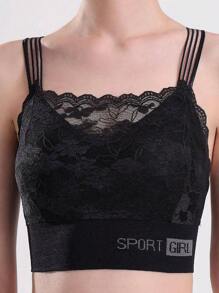 3pcs Women Solid Color Wireless Lace Embellished Bra Set, Lingerie