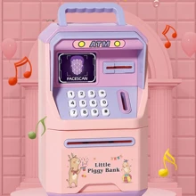 Simulador De Cajero Automático Mini Bank, Reconocimiento Fac Alcancía Electrónica Automática Caja Fuerte Billetes Monedas Mini Banco Cajero Automático Simulación Reconocimiento Facial Cajero Automático Almacenamiento de Efectivo Banco Juguete Educativo Juguetes para niños Juguetes para niñas - Rosa - Ver 1
