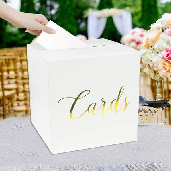 White/Black Gift Card Box With Gold Foil Design, Cards Receiving Box For Birthdays Party, Wedding Receptions, Bridal & BabyShowers, Graduations, Retirements, Anniversaries