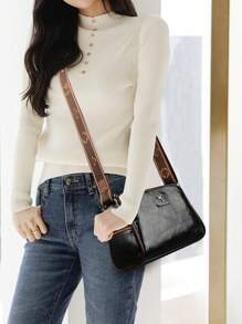 Solid Color Fashion Crossbody Bag, Fashion Shoulder Bag, Casual Handbag And Wallet For Women - Black - View 3