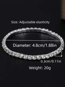 5pcs Glittering Rhinestone Beaded Elastic Bracelets Party Style Adjustable Stretchy Chain Bracelets, Ideal Women Gifts - Silver - View 4