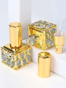 1 pieza/10ml Atomizador de viaje portátil de color dorado, frasco de perfume rellenable de cristal