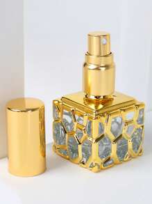 1 pieza/10ml Atomizador de viaje portátil de color dorado, frasco de perfume rellenable de cristal