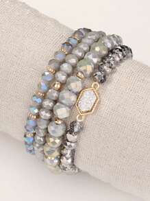4pcs/Set Crystal Resin Beaded Bracelet For Women - Silver - View 1