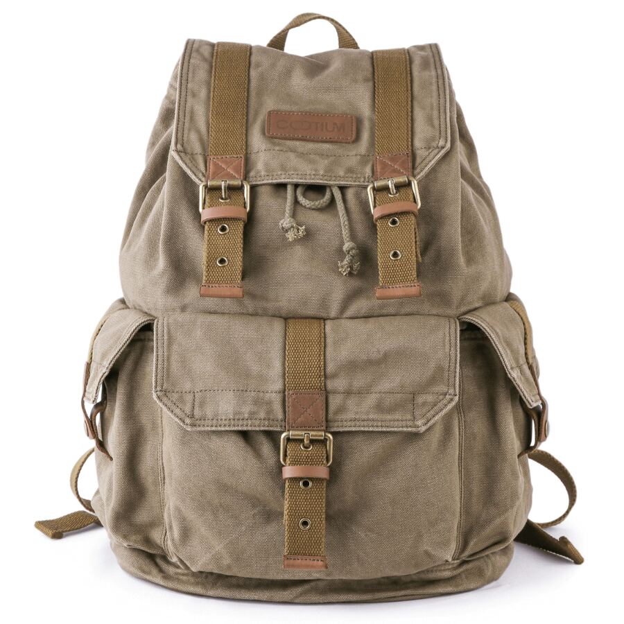 Gootium Canvas Backpack Rucksack Vintage Style Casual Daypack, Unisex - 軍綠色 - 查看 1