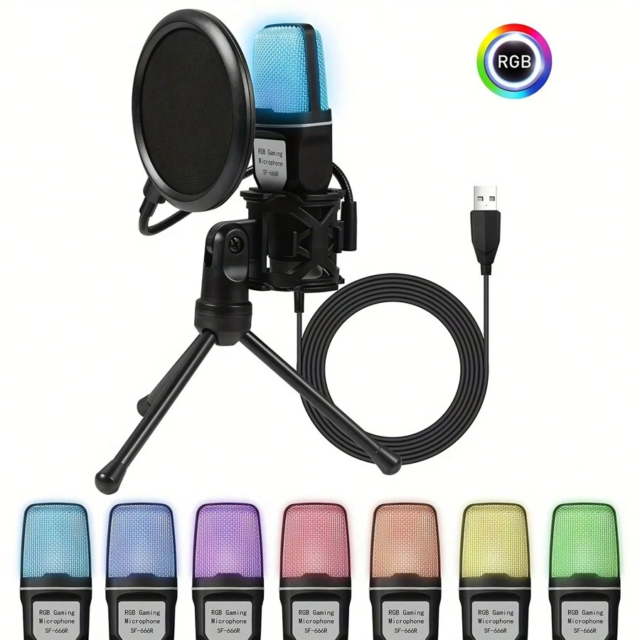 Desktop Noise Cancelling Condenser Microphone Rgb SevenColor