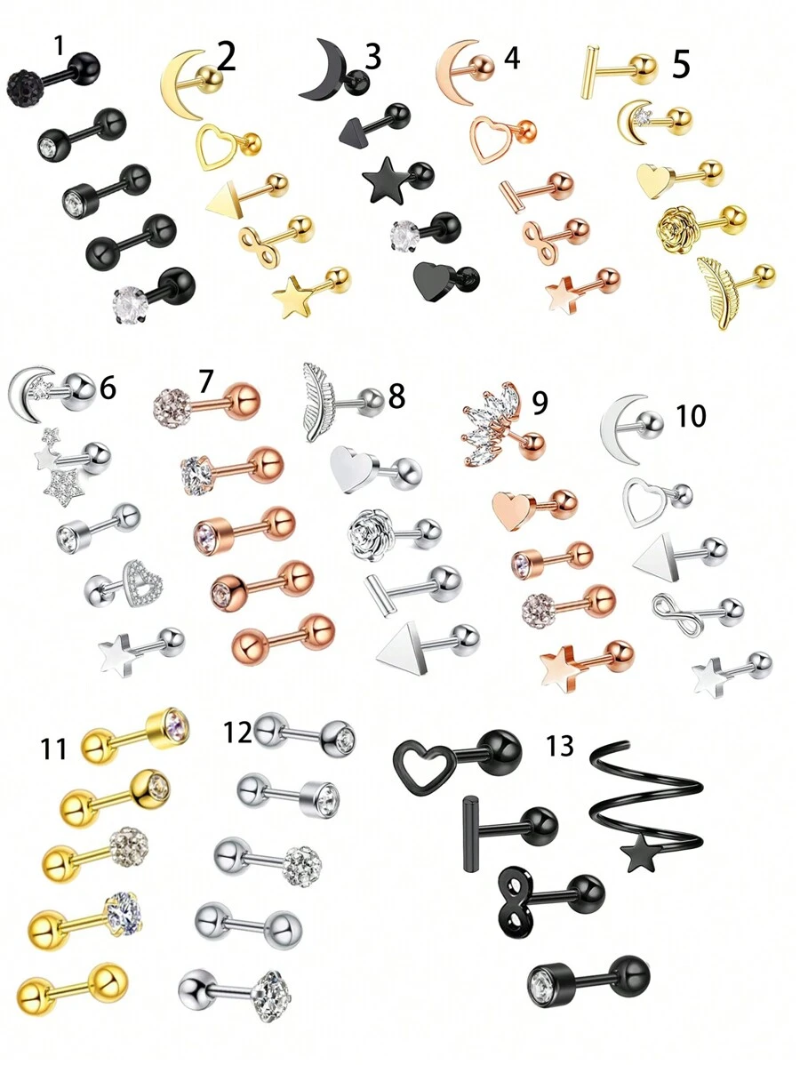 5pcs 16G 1.2mm Cartilage Stud Earrings Stainless Steel Earring Sets For Multiple Piercings Small CZ Ball Back Earrings Tragus Helix Conch Earrings - Stud Earrings - View 1