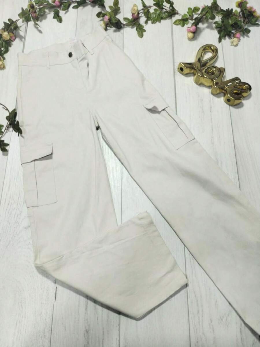 PANTS WITH RIGID GABARDINE CARGO BAGS - Beige - View 1