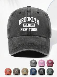 1 gorra unisex de béisbol vintage con estampado de letras de Brooklyn, ajustable, adecuada para usar a diario y al aire libre en la calle - A - Ver 6