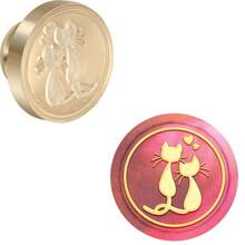 CYFUN DESIGN 1 件猫元素蜡封黄铜印章头无木柄复古黄铜可拆卸印章适用于收藏婚礼派对邀请函信封卡片礼品包装、返校、学校用品 - 金色 - 查看 19