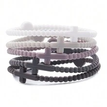 1 Set Of 5pcs Macaron Colored Simple Cross Design Diy Bracelet Set For Couples Men, 2 Sizes Available - Style D - View 2