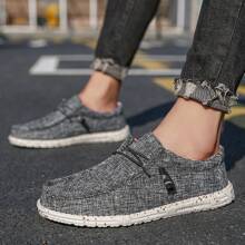 男士帆布滑步便鞋,厚鞋底,防滑,透氣,耐磨,適用於休閒、戶外、全年季節 - 黑色 - 查看 3