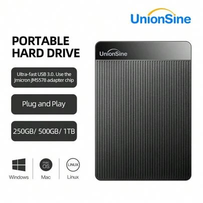 UnionSine HDD 2.5'' Portable External Hard Drive 250GB 500GB 1TB USB3.0 Storage Compatible With MacBook PC, Desktop, X-Box