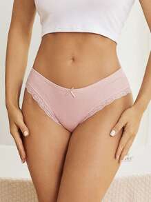 FINETOO Set Of 5 Women's Comfortable Patchwork Lace Triangle Panties In Rural Style - Multicolor - View 3