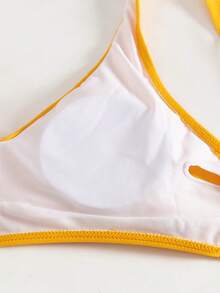 Women Vacation Sexy Solid Color Bikini Set With Fruit Print & Triangle Bottom Summer