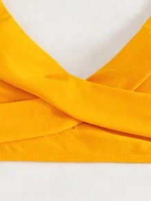 Women Vacation Sexy Solid Color Bikini Set With Fruit Print & Triangle Bottom Summer